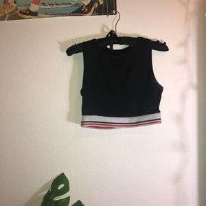 Black, Blue, White and Black Crop Top